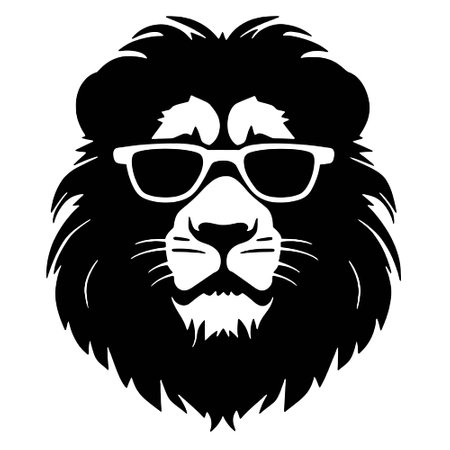 Lion head with sunglasses isolated on white background. Vector illustration.のイラスト素材