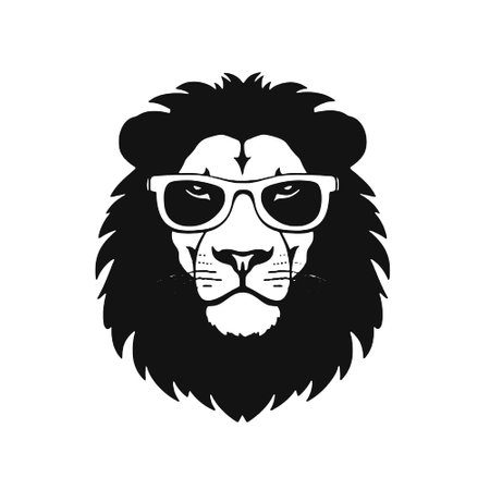 Lion head with sunglasses. Black and white vector illustration isolated on white background.のイラスト素材
