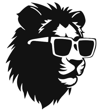 Lion in sunglasses, black and white vector illustration isolated on white backgroundのイラスト素材