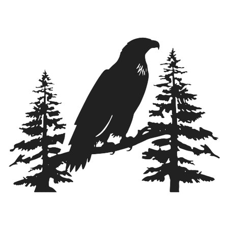 Silhouette of an eagle on a tree. Vector illustration.のイラスト素材