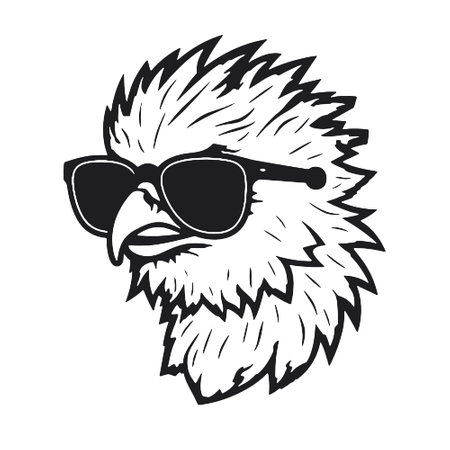 Eagle head with sunglasses. Black and white vector illustration isolated on white background.のイラスト素材