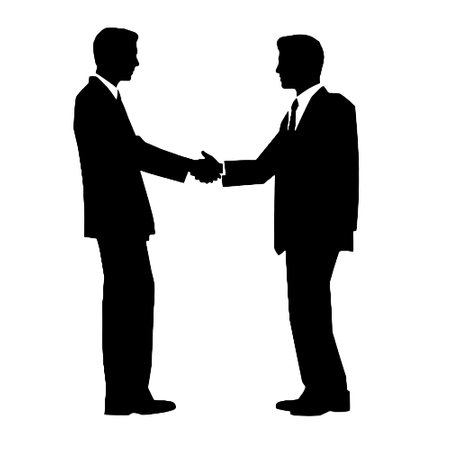 Silhouette of two businessmen shaking hands, isolated on white backgroundのイラスト素材