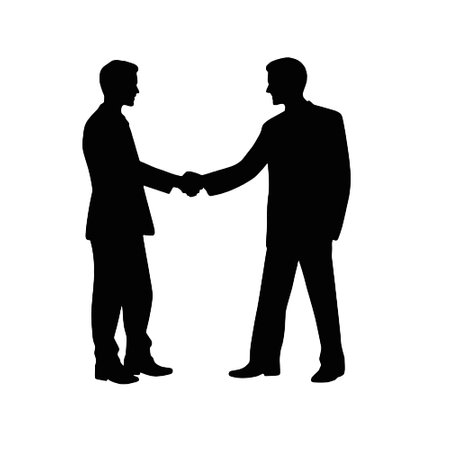 Vector silhouette of business people on white background. Symbol of handshake.のイラスト素材