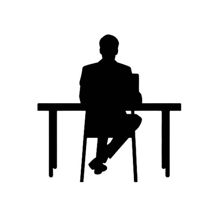 Businessman sitting at the table vector silhouette illustration isolated on white background.のイラスト素材