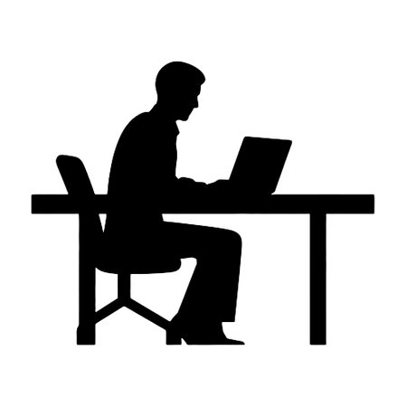 silhouette of man working with computer on white background vector illustration designのイラスト素材