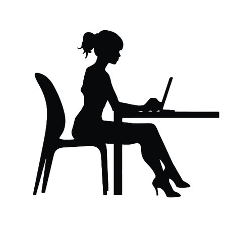 Silhouette of a woman sitting at a desk with a laptopのイラスト素材