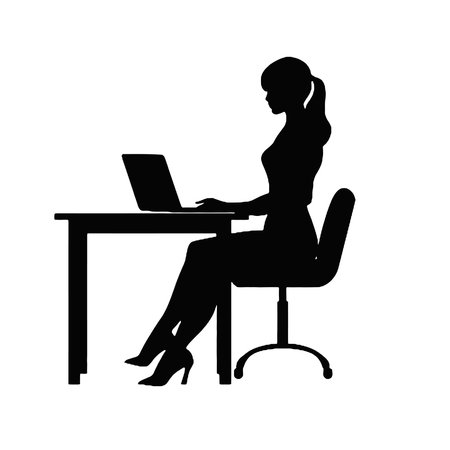 silhouette of businesswoman sitting in chair with laptop vector illustration designのイラスト素材