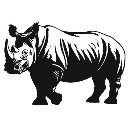 Black and white rhinoceros vector illustration isolated on white backgroundのイラスト素材