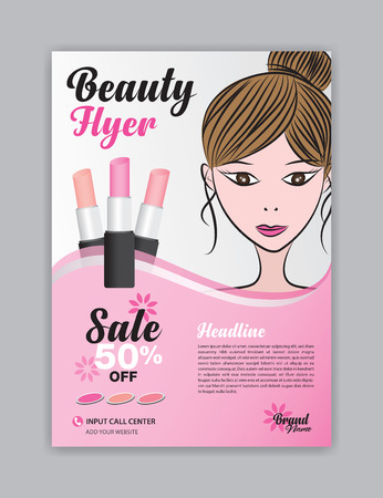 Beauty flyer template, Magazine ad, cosmetics poster, leaflet salon, brochure spa, advertisement, a4 layout, graphic design, printing, creative idea, banner, billboard, vector illustrationのイラスト素材