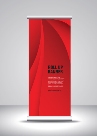 Red Roll up banner template vector, banner, stand, exhibition design, advertisement, pull up, x-banner and flag-banner layoutのイラスト素材