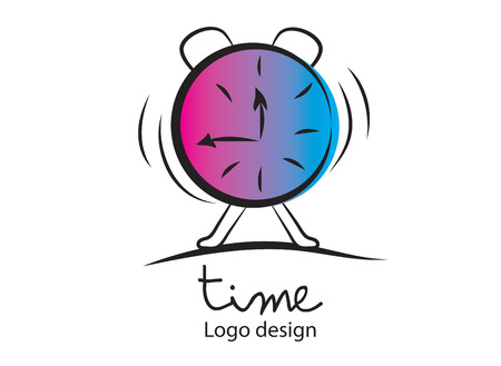 Time logo. Alarm, clock icon, vector illustration. Flat design, web icon, colorful backgroundのイラスト素材