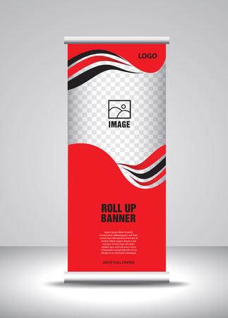 Red Roll up banner template vector, banner, stand, exhibition design, advertisement, pull up, x-banner and flag-banner layoutのイラスト素材
