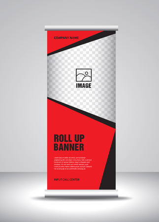 Red Roll up banner template vector, banner, stand, exhibition design, advertisement, pull up, x-banner and flag-banner layoutのイラスト素材