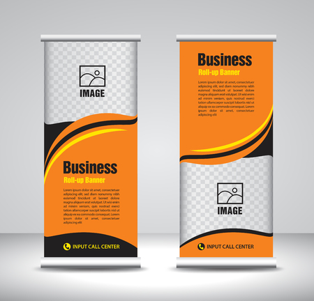 Orange Roll up banner template vector, banner, stand, exhibition design, advertisement, pull up, x-banner and flag-banner layout, abstract backgroundのイラスト素材