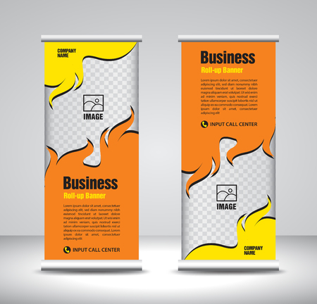 Orange Roll up banner template vector, banner, stand, exhibition design, advertisement, pull up, x-banner and flag-banner layout, abstract backgroundのイラスト素材