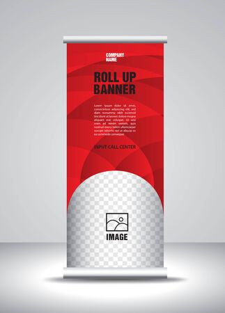 Red Roll up banner template vector, banner, stand, exhibition design, advertisement, pull up, x-banner and flag-banner layoutのイラスト素材