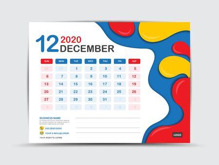 Calendar 2020 template, DECEMBER, Desk calendar 2020 template, Fluid colorful background, advertisement, Trendy minimal, creative designのイラスト素材