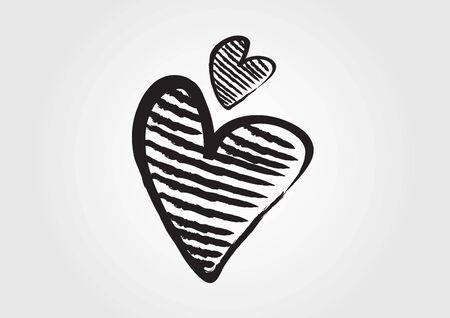 Black Heart vector illustration for valentine's day, wedding card. Hand drawn hearts outline.のイラスト素材