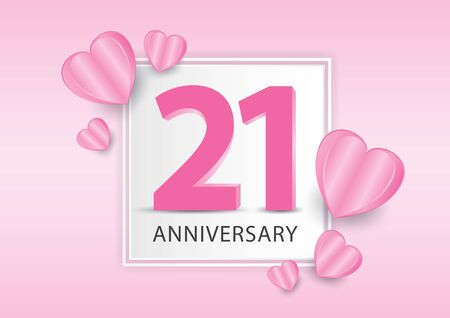 21 Years Anniversary Celebration With heart background. Valentine's Day Anniversary banner vector templateのイラスト素材