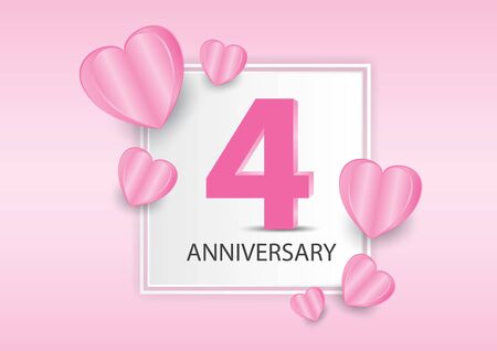 4 Years Anniversary Logo Celebration With heart background. Valentineâs Day Anniversary banner vector templateのイラスト素材