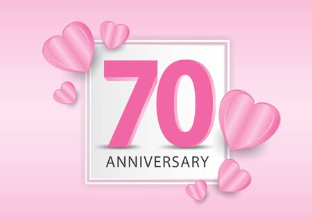 70 Years Anniversary Celebration With heart background. Valentineâs Day Anniversary banner vector templateのイラスト素材