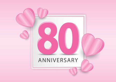 80 Years Anniversary Celebration With heart background. Valentineâs Day Anniversary banner vector templateのイラスト素材
