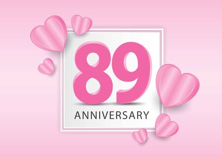 89 Years Anniversary Celebration With heart background. Valentineâs Day Anniversary banner vector templateのイラスト素材