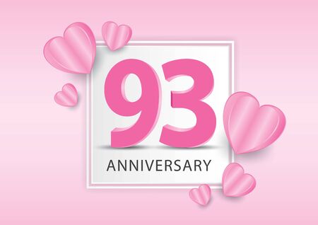 93 Years Anniversary Celebration With heart background. Valentineâs Day Anniversary banner vector templateのイラスト素材