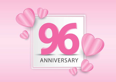 96 Years Anniversary Celebration With heart background. Valentineâs Day Anniversary banner vector templateのイラスト素材