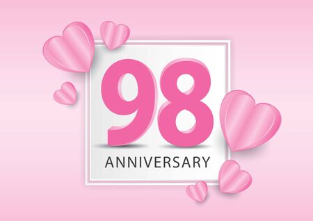 98 Years Anniversary Celebration With heart background. Valentineâs Day Anniversary banner vector templateのイラスト素材