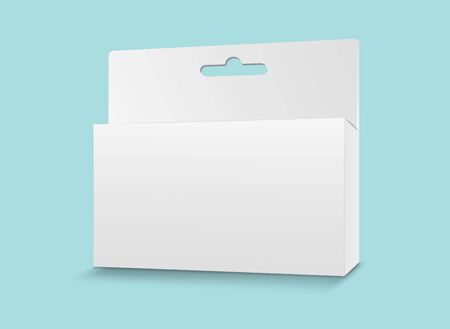 White paper packaging box with hanging hole vector, package design, 3d box, product design, realistic packaging for cosmetic, medical, food, paper boxes.のイラスト素材