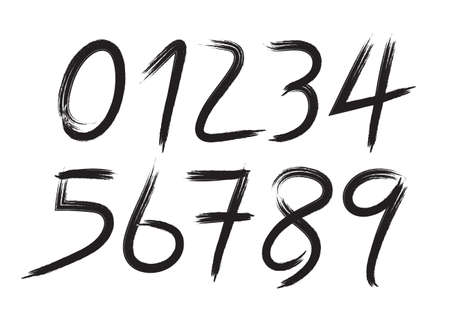 Black Numbers 0-9 written with a brush on a white background, Calligraphic, number vector setのイラスト素材