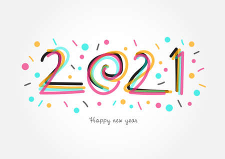 2021 lettering colorful vector for calendar, greeting card, banner, cover, poster, web page. 2021 Happy New Year background. calligraphyのイラスト素材