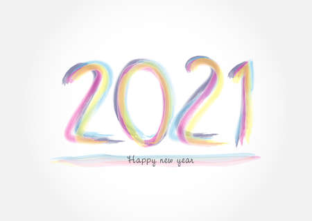 2021 lettering colorful vector for calendar, greeting card, banner, cover, poster, web page. 2021 Happy New Year background. calligraphyのイラスト素材