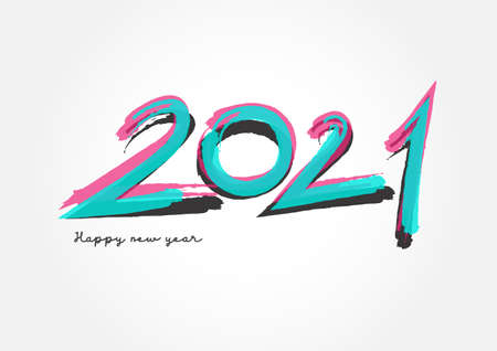 2021 lettering colorful vector for calendar, greeting card, banner, cover, poster, web page. 2021 Happy New Year background. calligraphyのイラスト素材