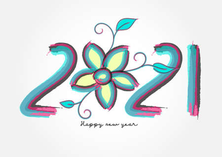 2021 lettering colorful vector for calendar, greeting card, banner, cover, poster, web page. 2021 Happy New Year background. calligraphy flower conceptのイラスト素材