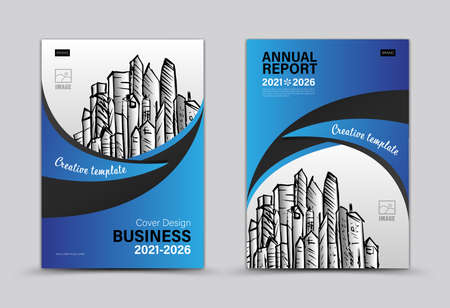 Annual report Cover set, Blue cover  template, brochure flyer template, banner, web page, book , advertisement, magazine cover, printing layout, abstract backgroundのイラスト素材