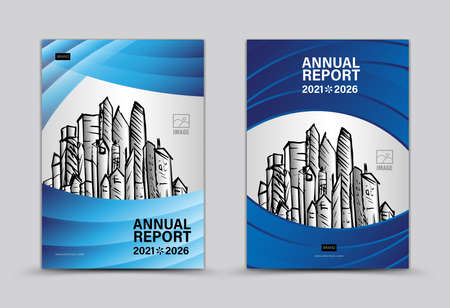 Annual report Cover set, Blue cover  template, brochure flyer template, banner, web page, book , advertisement, magazine cover, printing layout, abstract backgroundのイラスト素材