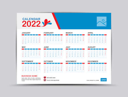 Horizontal quarterly calendar for 2022. Week starts on Sunday. set of 12 calendar. Planner. Printing. advertisement. Vector template. Blue backgrounds. calendar creative designのイラスト素材