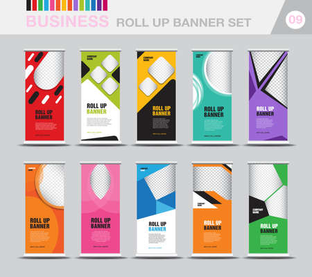 Business Roll up banner template set, Modern Exhibition Advertising, Stand, Poster, brochure flat design template, flyer, presentation, advertisement, j-flag, x-stand, x-banner, stock vector.のイラスト素材