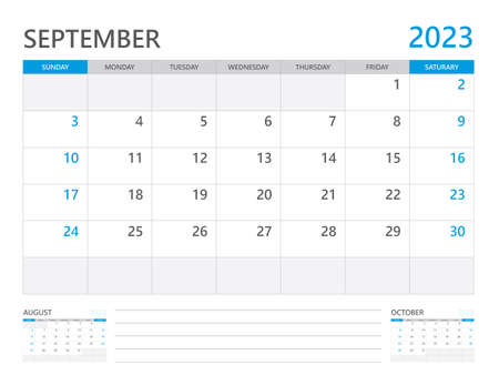 September 2023 year, Calendar planner 2023 and Set of 12 Months, week start on Sunday. Desk calendar 2023 design, simple and clean design, Wall calendar 2023, Corporate design planner template vectorのイラスト素材