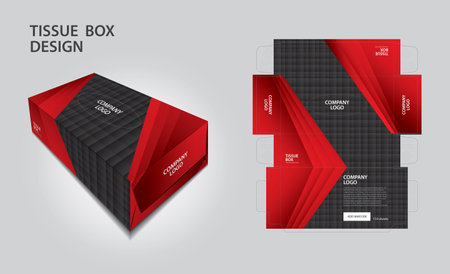 Tissue box Design Red and black polygon concept, Box Mock up, 3d box, Can be use place your text and logos and ready to go for print, Product design, Packaging vector illustration, polygon styleのイラスト素材