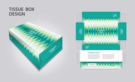Tissue box Design green geometric background,, 3d box, Can be use place your text and logos and ready to go for print, Product design, Packaging template vector, Tissue box Mock upのイラスト素材