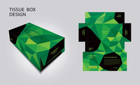 Tissue box Design green polygon background, 3d box, Can be use place your text and logos and ready to go for print, Product design, Packaging template vector, Tissue box Mock upのイラスト素材