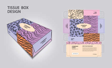 Tissue box Design pastel memphis style, 3d box, Can be use place your text and logos and ready to go for print, Product design, Packaging template vector, Tissue box Mock upのイラスト素材