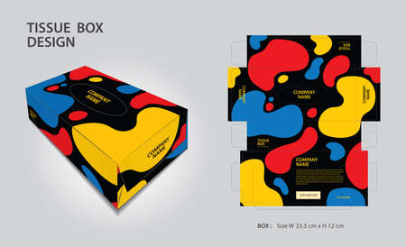 Tissue box Design colorful liquid background, Box Mock up, 3d box, Can be use place your text and logos and ready to go for print, Product design, Packaging vector illustration, liquid backgroundのイラスト素材
