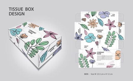 Tissue box Design pastel flowers background, Box Mock up, 3d box, Can be use place your text and logos and ready to go for print, Product design, Packaging design vector, colorful flowers backgroundのイラスト素材