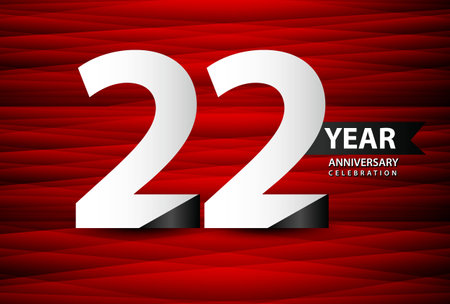 22 Year Anniversary Celebration Logo Vector On Red Background, 22 Number Design, 22th Birthday Logo, Logotype Number, Vector Anniversary For Celebration, Invitation Card, And Greeting Cardのイラスト素材