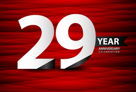 29 Year Anniversary Celebration Logo Vector On Red Background, 29 Number Design, 29th Birthday Logo, Logotype Number, Vector Anniversary For Celebration, Invitation Card, And Greeting Cardのイラスト素材
