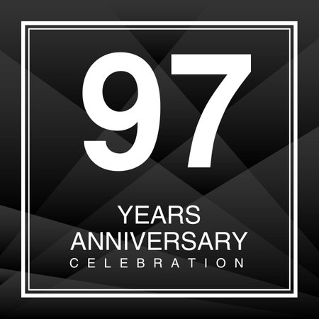 97 Year Anniversary Celebration Logo Vector On Red Background, 97 Number Design, 97th Birthday Logo, Logotype Number, Vector Anniversary For Celebration, Invitation Card, And Greeting Cardのイラスト素材